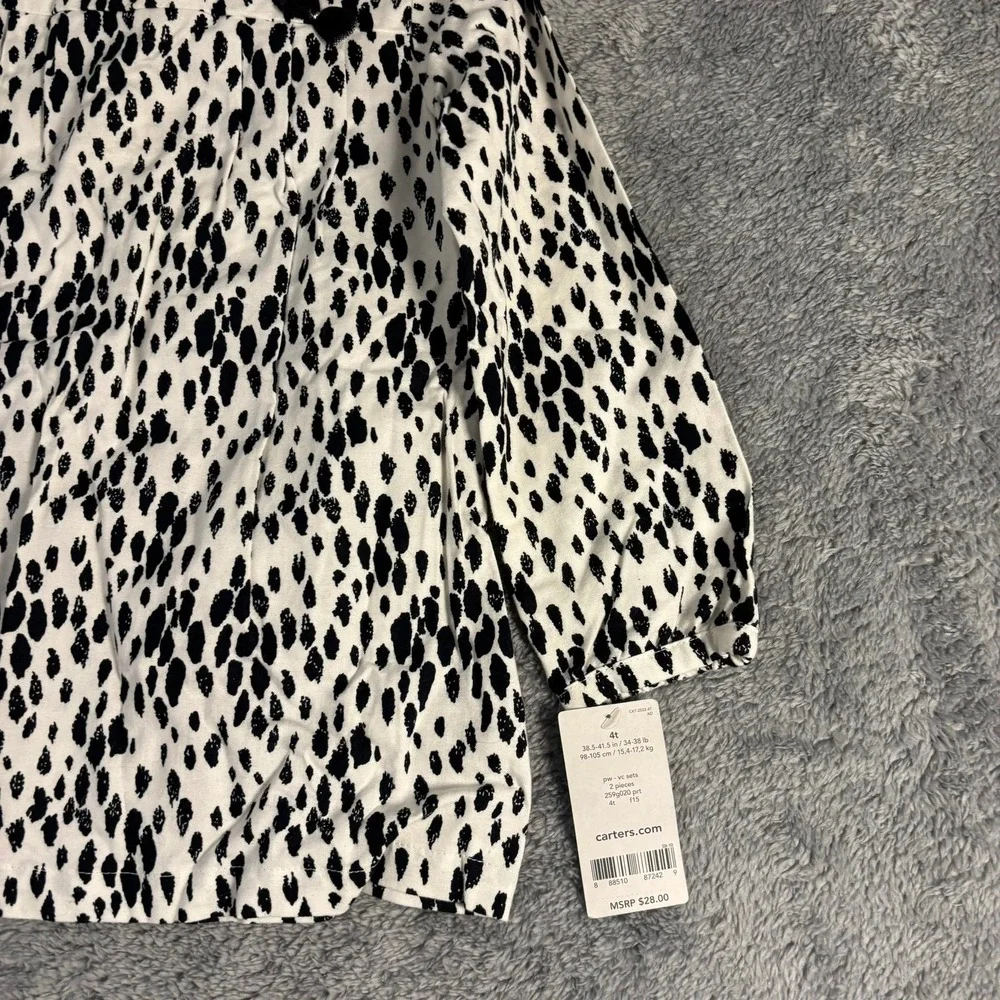 Carters Toddler Girls 4T Black White Animal Print Long Sleeve Blouse NWT